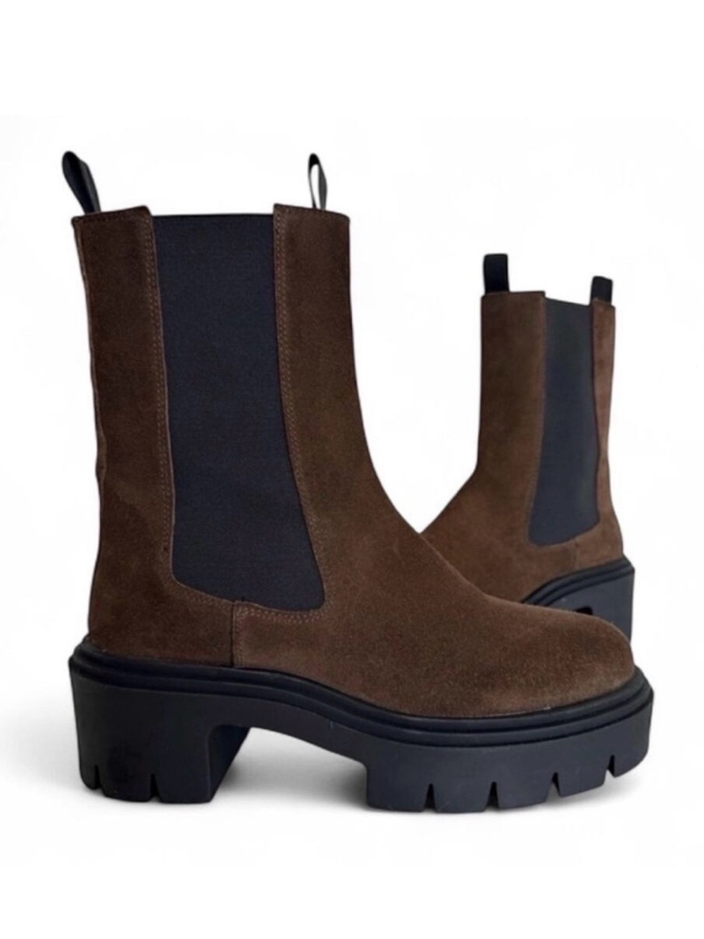 Steve Madden Wisteria Brown Suede Chelsea Lug Boots 100% leather